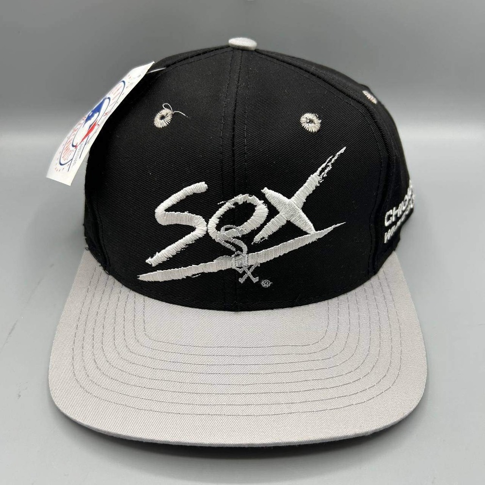 Vintage Chicago White Sox Hat Men Black White Signatures Strap Back Cap New